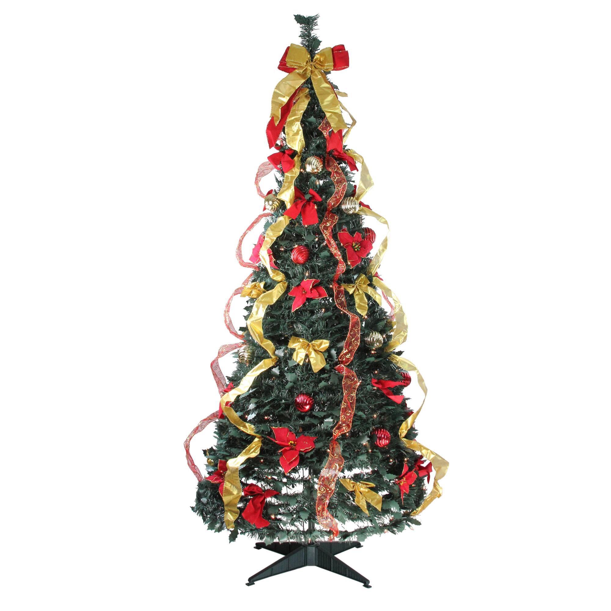 Front. Northlight - 6' Pre-Lit Gold and Red Pre-Decorated Pop-Up Artificial Christmas Tree, Clear Lights - Green.