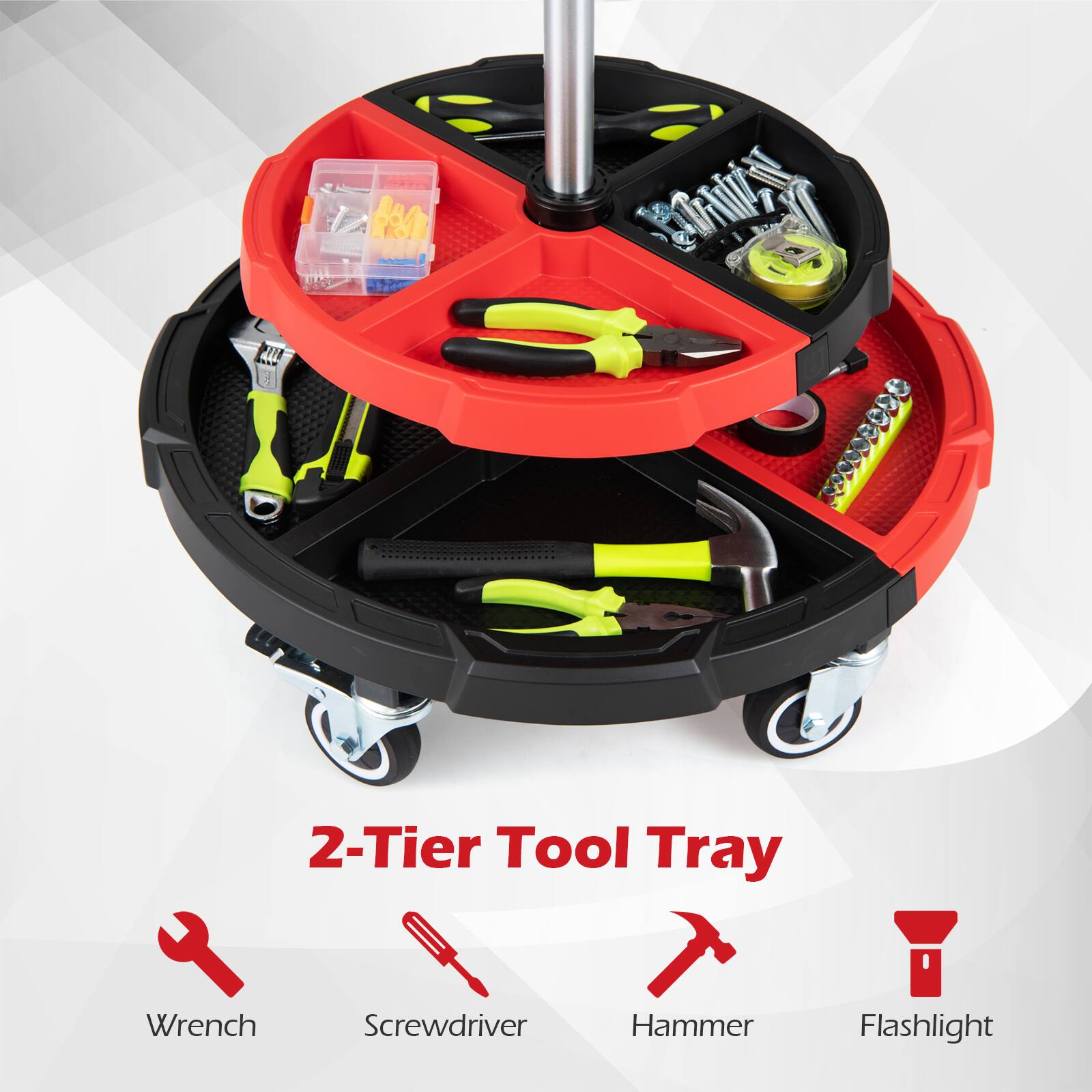 2-Tier Tool Tray

- Wrench
- Screwdriver
- Hammer
- Flashlight