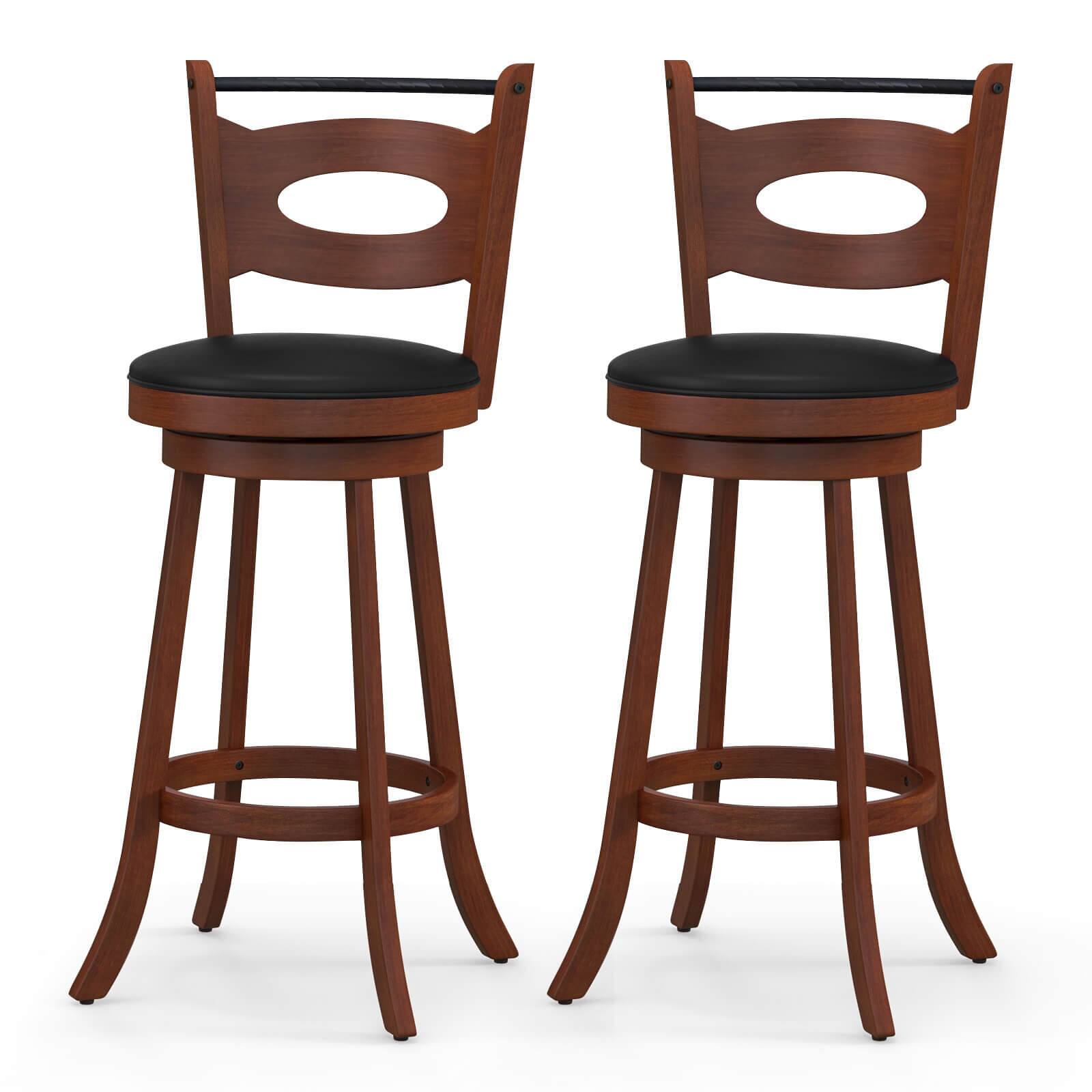 Front. Ecooso - 2 Pieces 29 Inch Swivel Bar Stools with Curved Backrest and Soft Cushions - Brown.