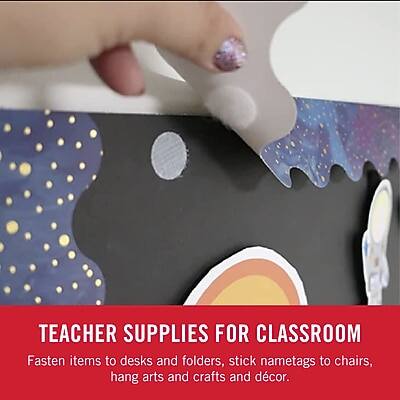 TEACHER SUPPLIES FOR CLASSROOM

Fasten items to desks and folders, stick nametags to chairs, hang arts and crafts and decor.