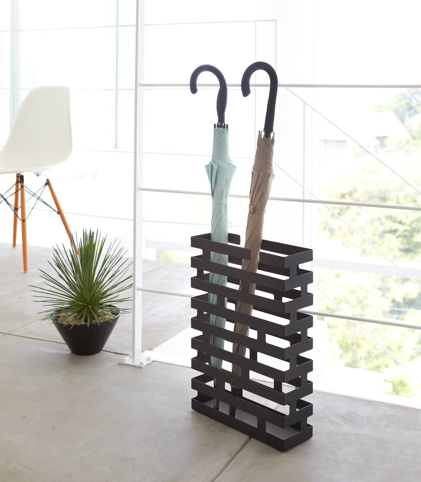 Angle. Yamazaki Home - Umbrella Stand - Rectangle - Steel - Black.