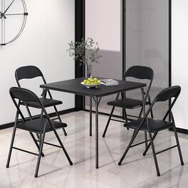 Vecelo - 5-Piece Folding Card Table and Chairs Set, Portable Square Game Table with Padded Vinyl Top and 4 Foldable Chairs - Black