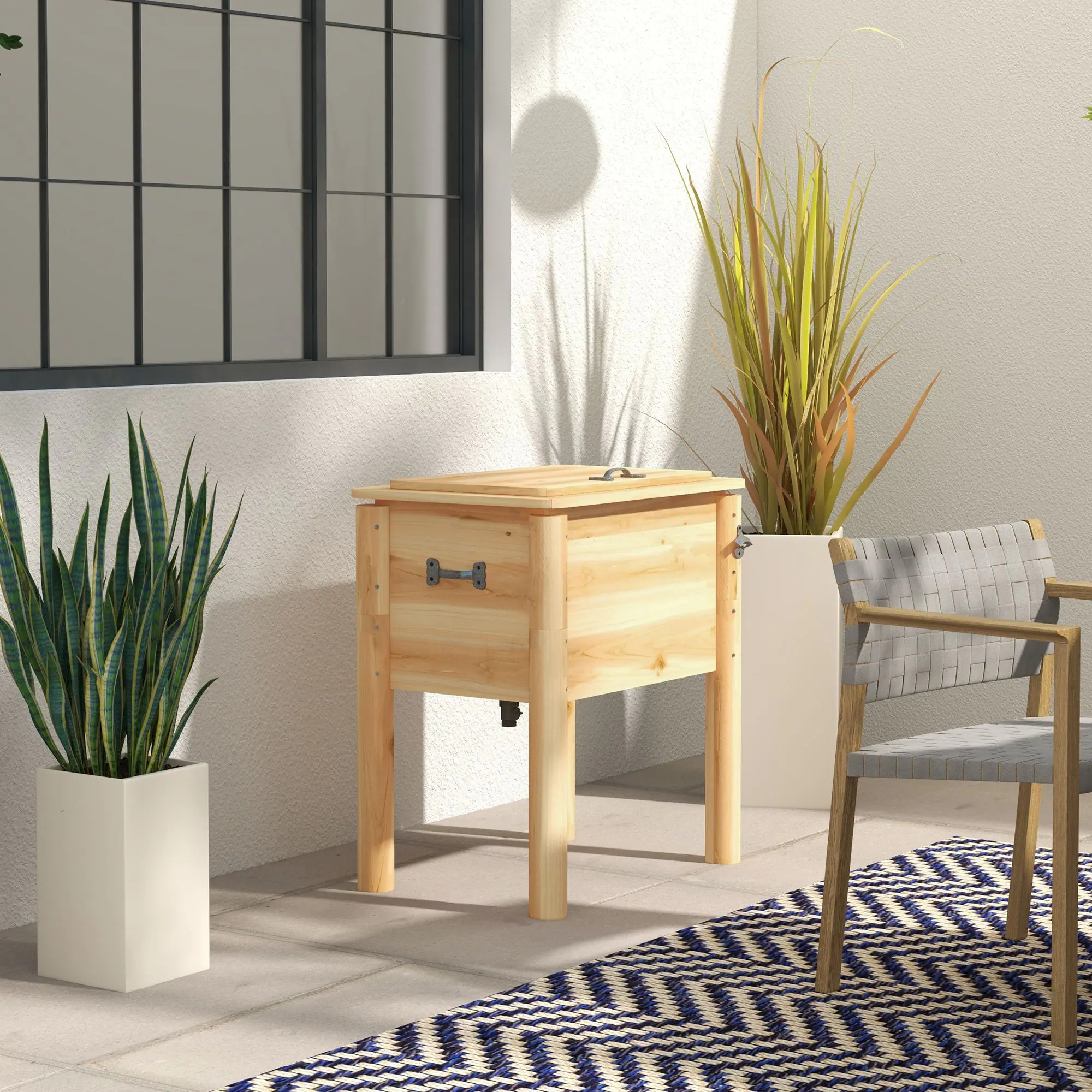 Alt View 1. Outsunny - Wooden Patio Cooler, 54Qt. Outdoor Beverage Cooler with 3 Handles and Bottle Opener for Poolside Party, Backyard, Deck - Natural Wood.