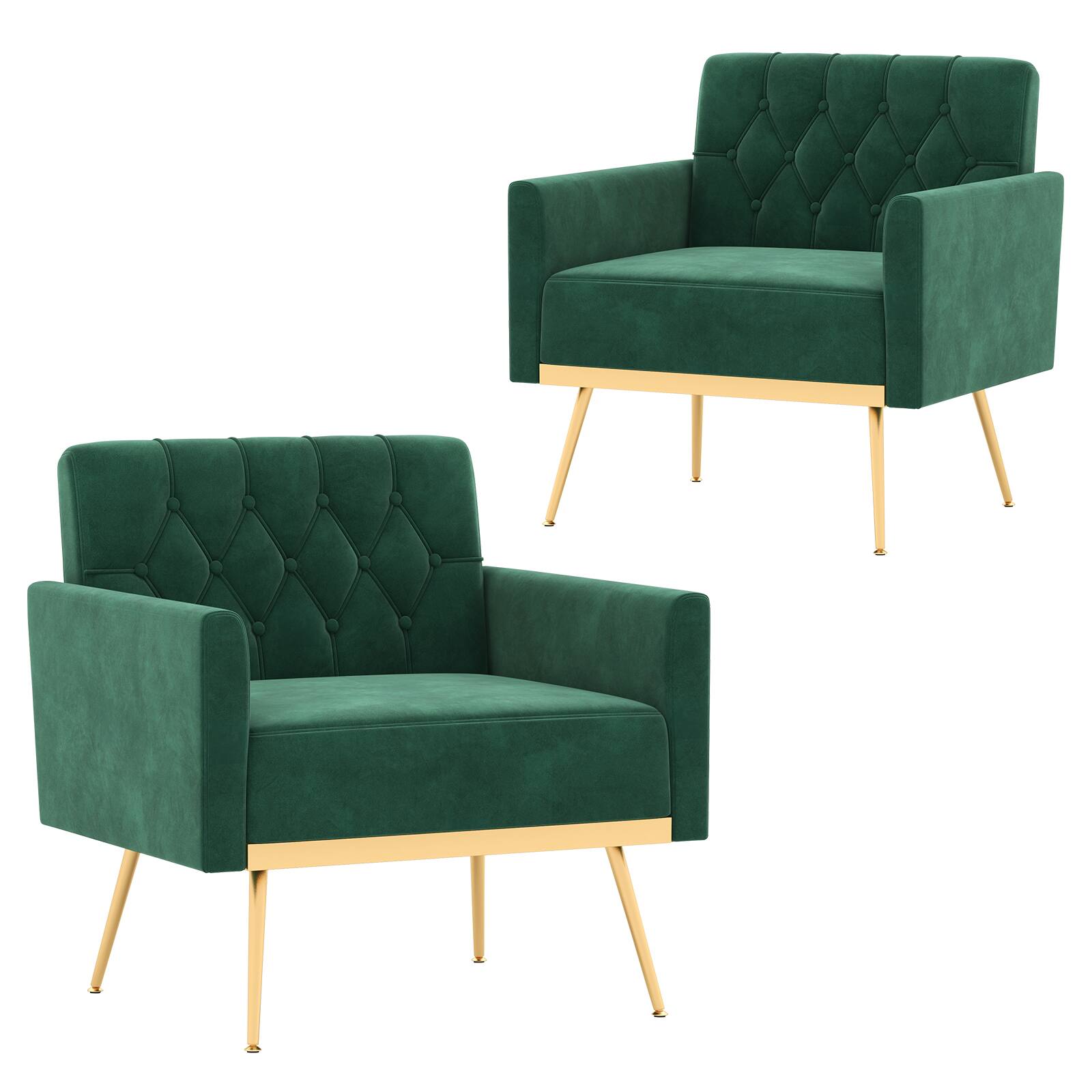 Front. Ecooso - Velvet Accent Chair with Button Tufted Back and Golden Metal Legs, Foot Pad Adjustable - Turquoise.