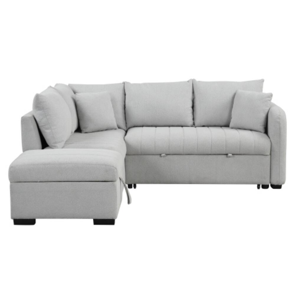 Alt View 4. LUCKY ONE - 82.6" L-Shaped Pull-Out Sleeper Sectional Sofa Bed w/ USB Power Sockets Storage Ottoman - Gray.