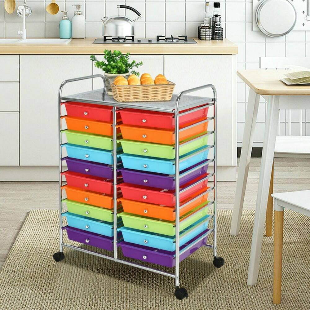 Back. Pefilos - 20-Drawer Storage Rolling Cart Studio Organizer, Craft Organizers and Storage, Multipurpose Organizer Cart for Home - Red.
