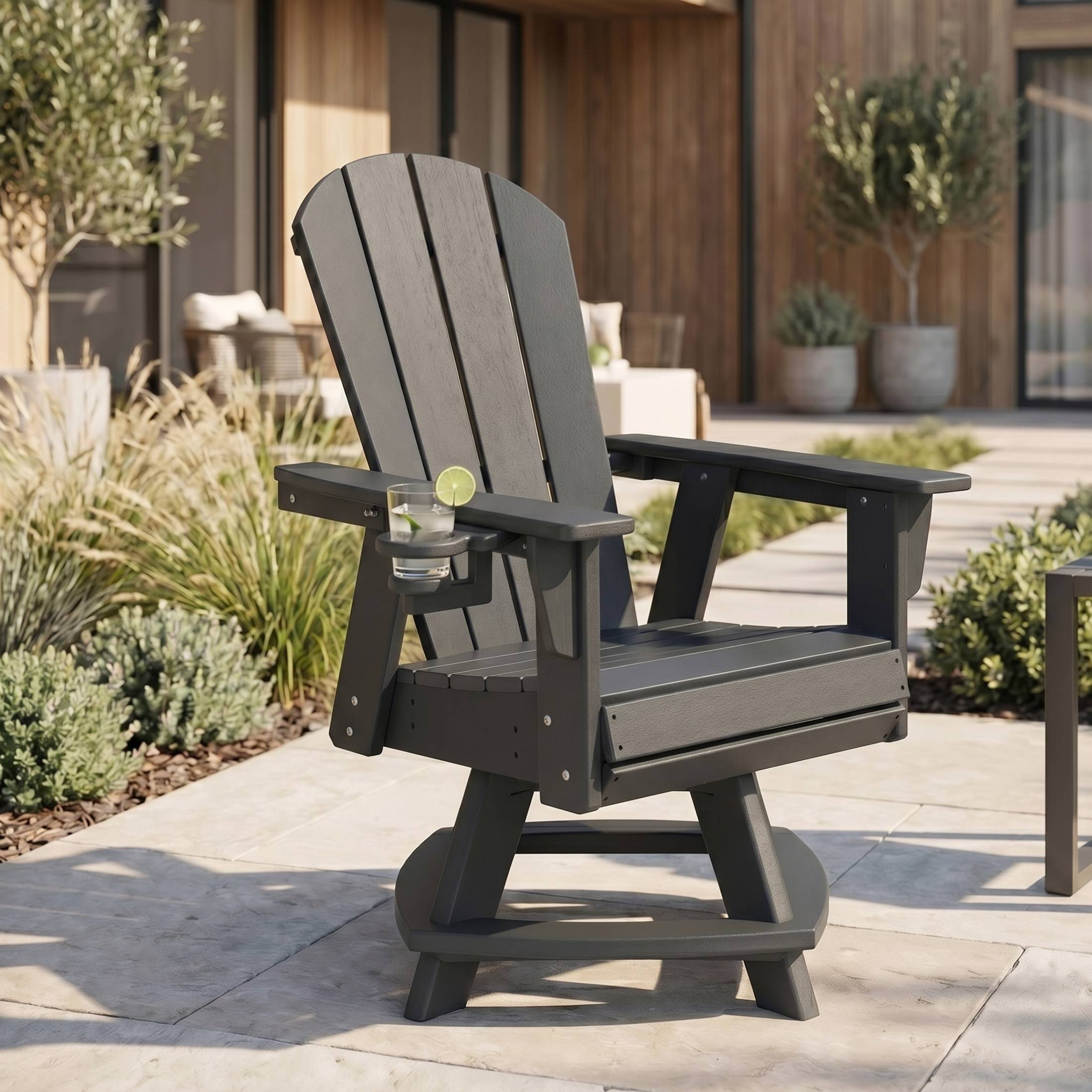Angle. WestinTrends - WestinTrends Malibu Outdoor HDPE Swivel Adirondack Patio Dining Chair With Cup Holder - Gray.