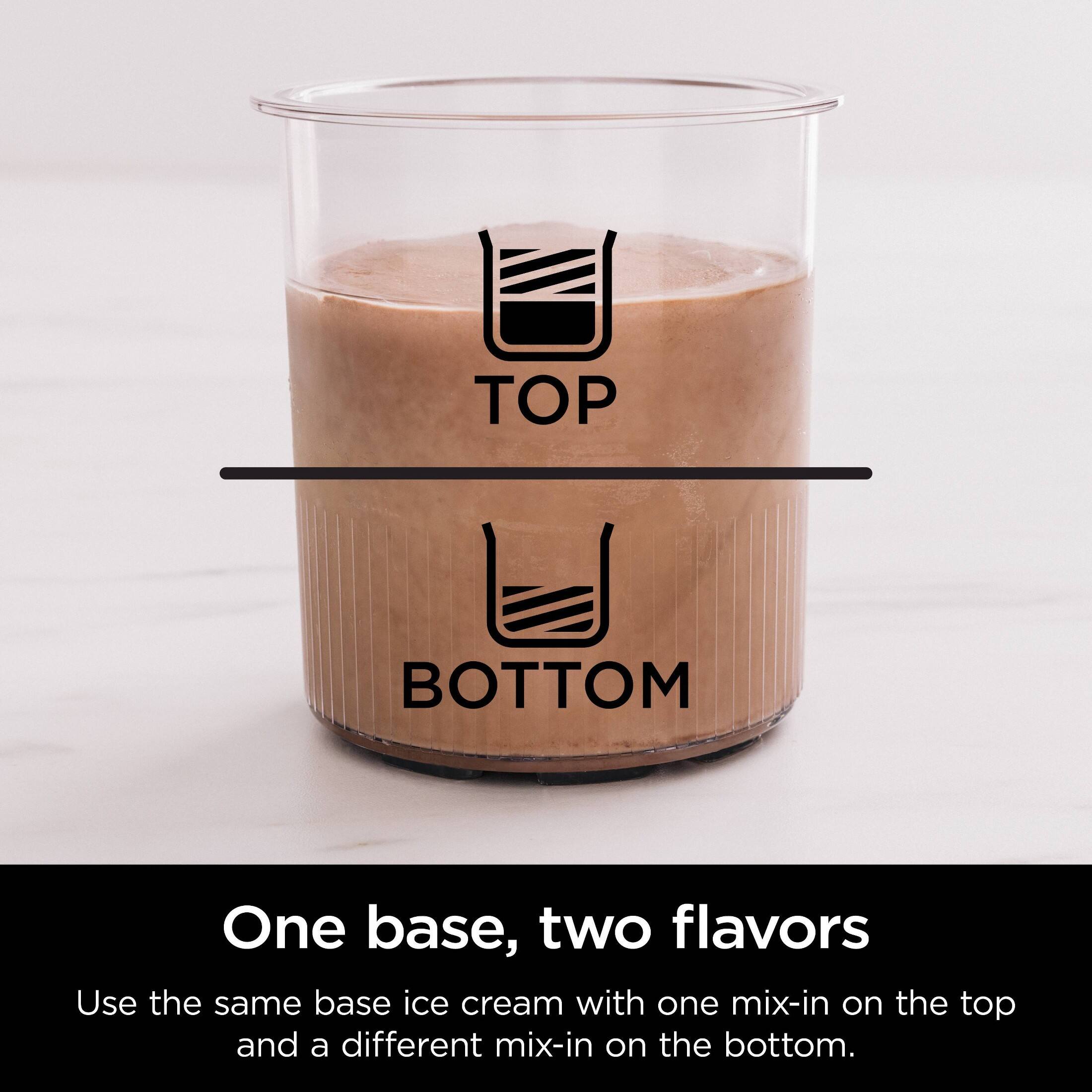 One base, two flavors. Use the same base ice cream with one mix-in on the top and a different mix-in on the bottom.