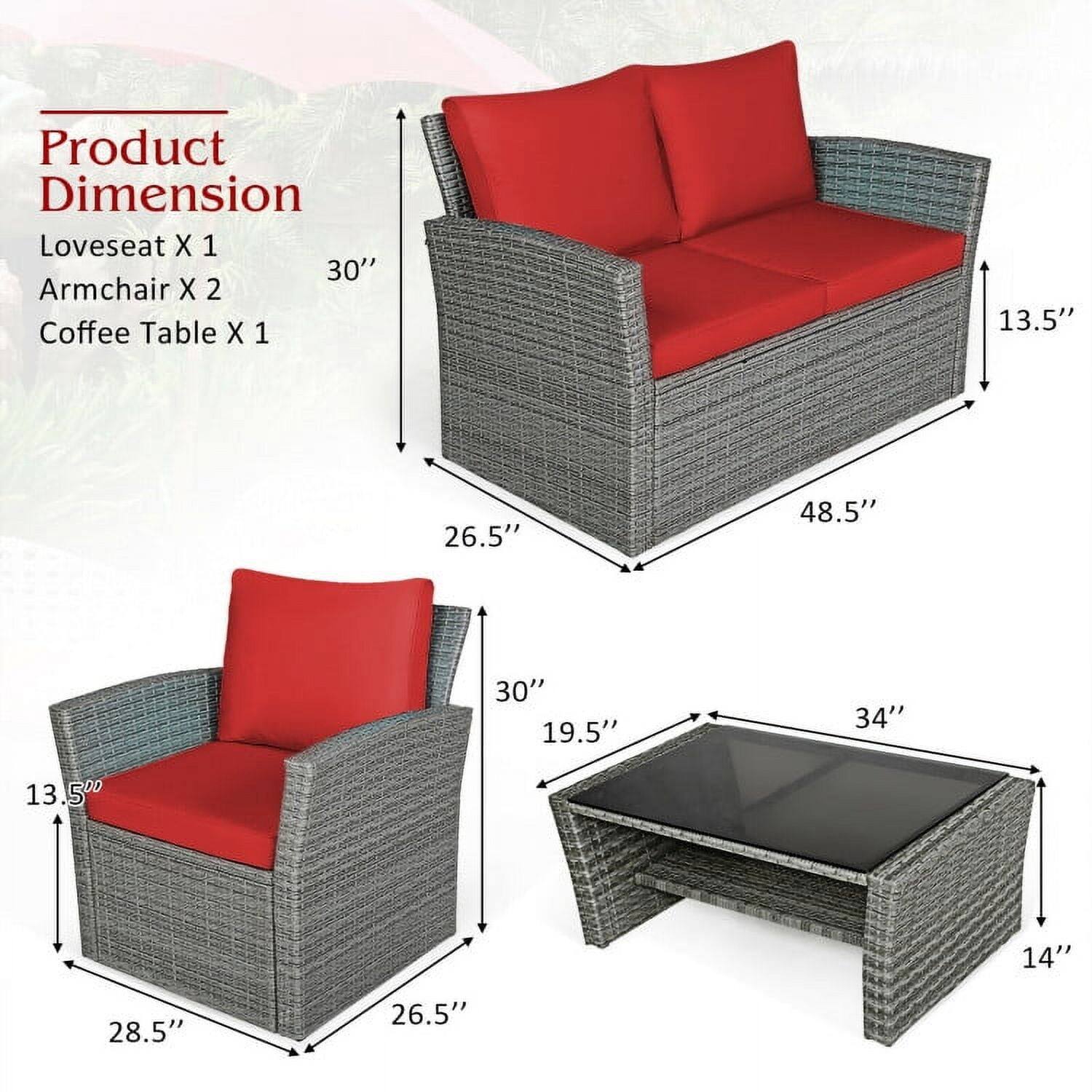 Product Dimension  
Loveseat X 1  
Armchair X 2  
Coffee Table X 1  

30"  
26.5"  
48.5"  
13.5"  
30"  
19.5"  
34"  
13.5"  
28.5"  
26.5"  
14"