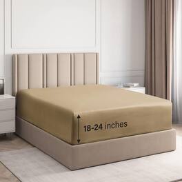 CGK Linens - 100% Cotton 400 TC Fitted Sheet Only - Extra Deep Pocket for 18"-24" Mattresses - Queen - Beige