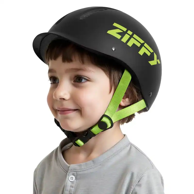 Angle. Joyfy - Adjustable Bike Helmet for Kids - Lightweight, Safety Certified Scooter Helmet with Washable Inner Lining for Riding - Black.
