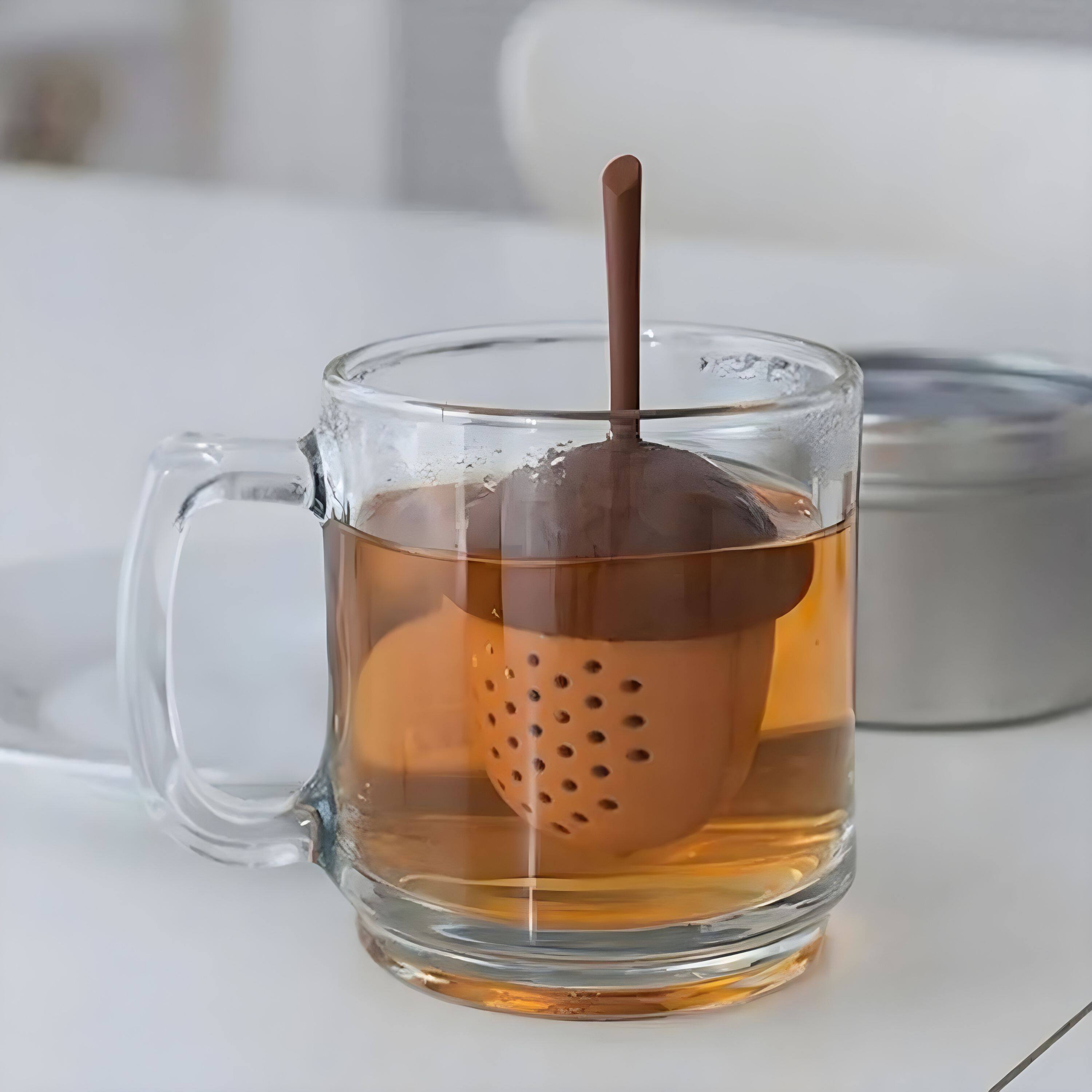 Angle. Kitcheniva - Food Grade Silicone Pine Cone Tea Infuser - Brown.