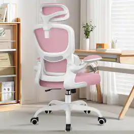 KERDOM - High Back Ergonomic Office Chair, Breathable Mesh Desk Chair with Lumbar Support, Flip-up Arms, Computer Gaming Chair - Pink