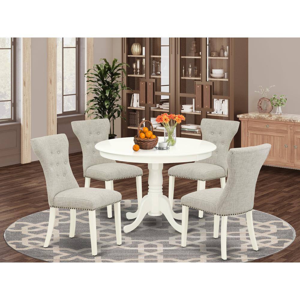 Left. East West Furniture - Dining Room Set Linen White - Brown.
