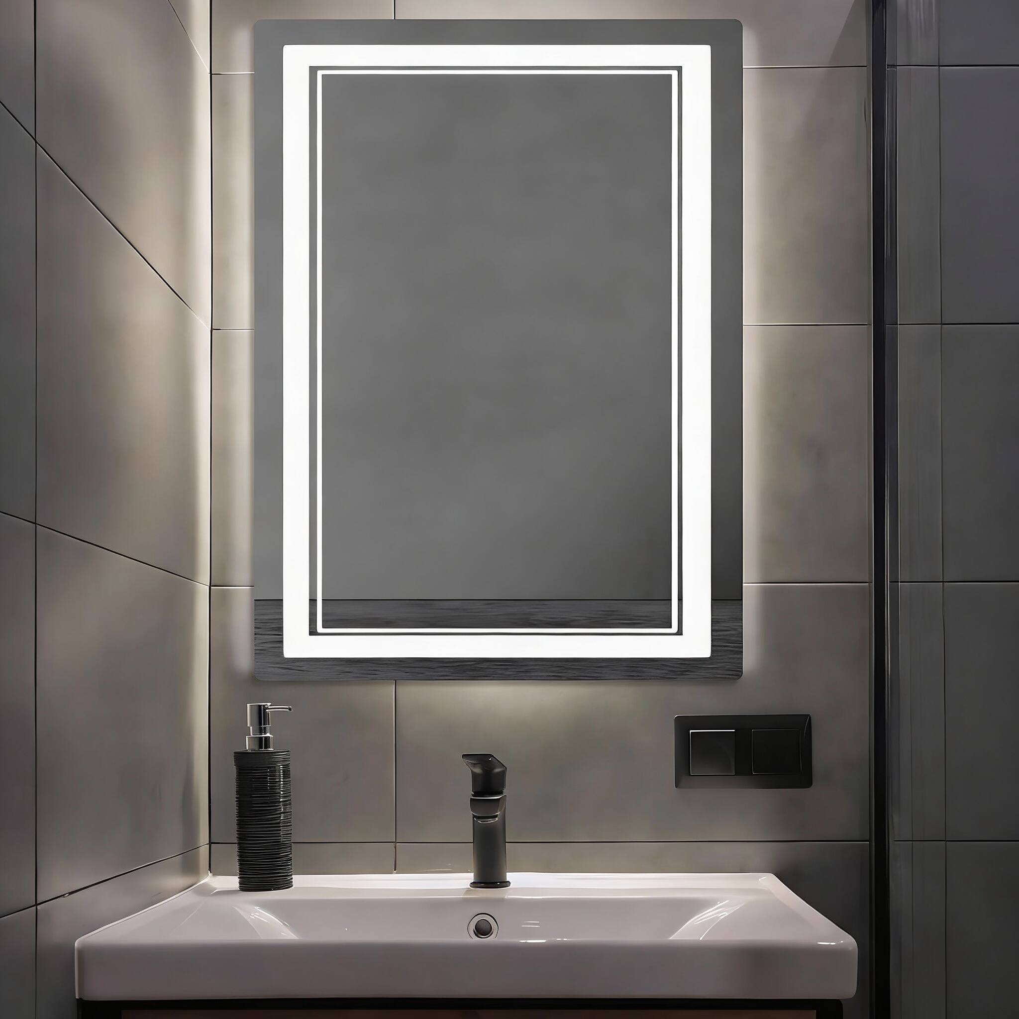 Front. OMOMMD - Led Bathroom Mirror With Lights Anti fog Dimmable Backlit Front Lit Memory Function Lighted Vanity For Wall - 28"L x 20"W.