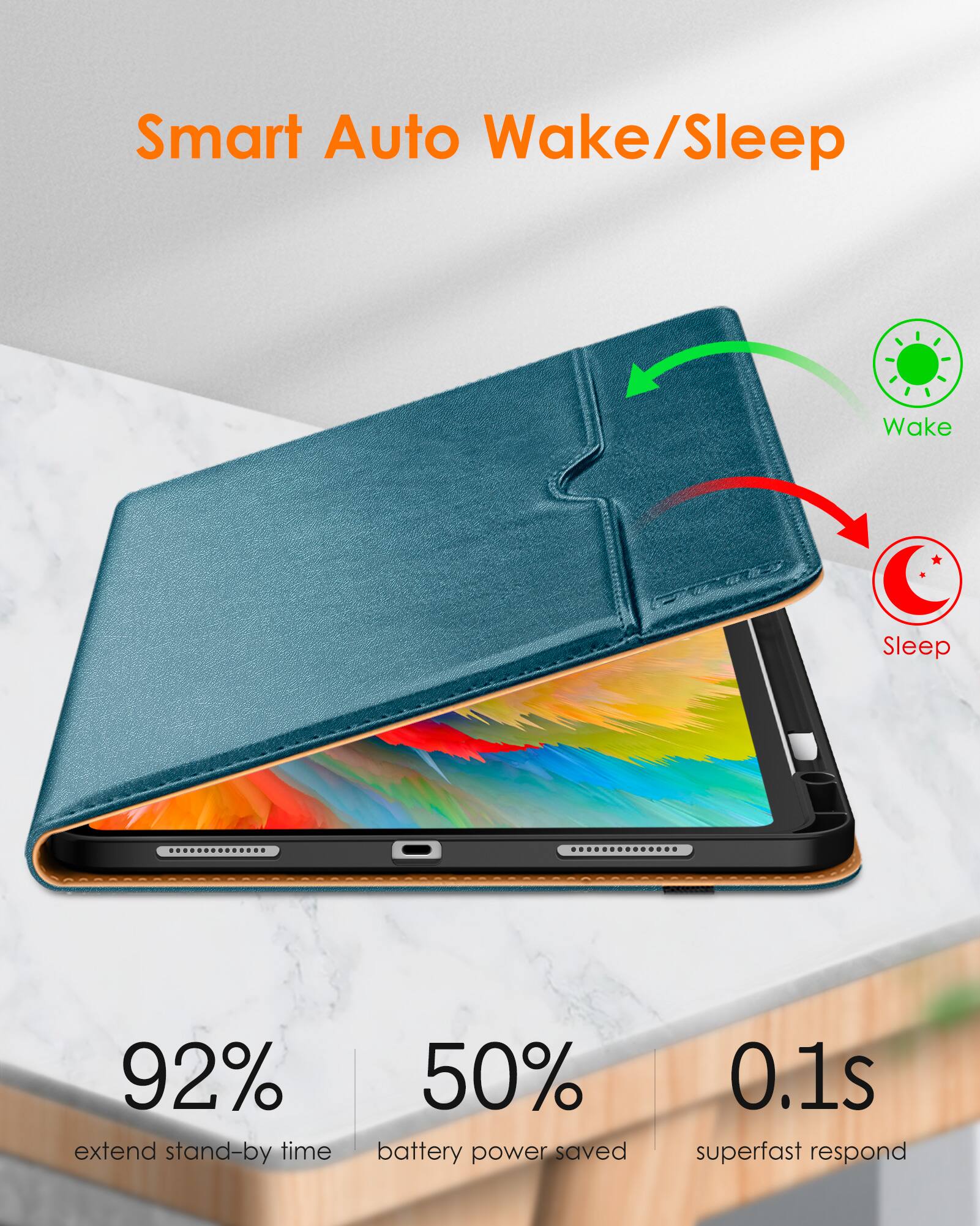 Smart Auto Wake/Sleep

- 92% extend stand-by time
- 50% battery power saved
- 0.1s superfast respond

Wake
Sleep