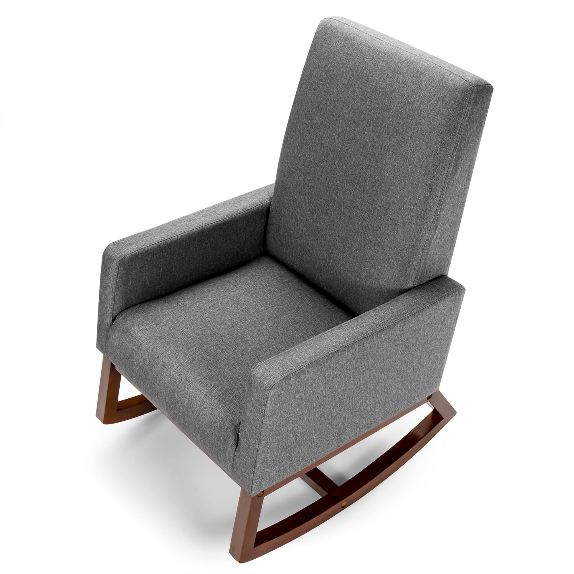 Alt View 1. Costway - Mid Century Rocking Chair Nursery Armchair Retro Fabric Upholstered - Gray.