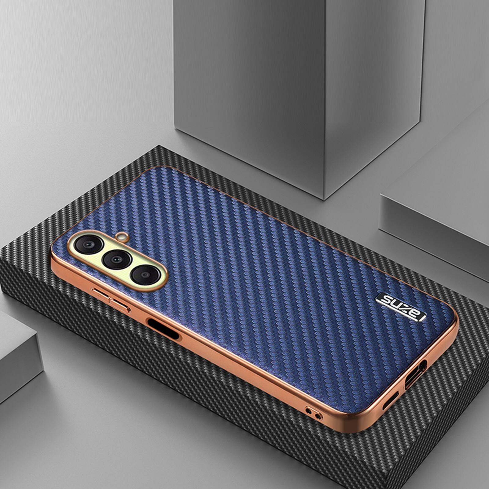 Angle. Dteck - Dteck Carbon Fiber Texture Hard Case for Samsung Galaxy S26, Shockproof Armor Hard PC TPU Cover - Blue.