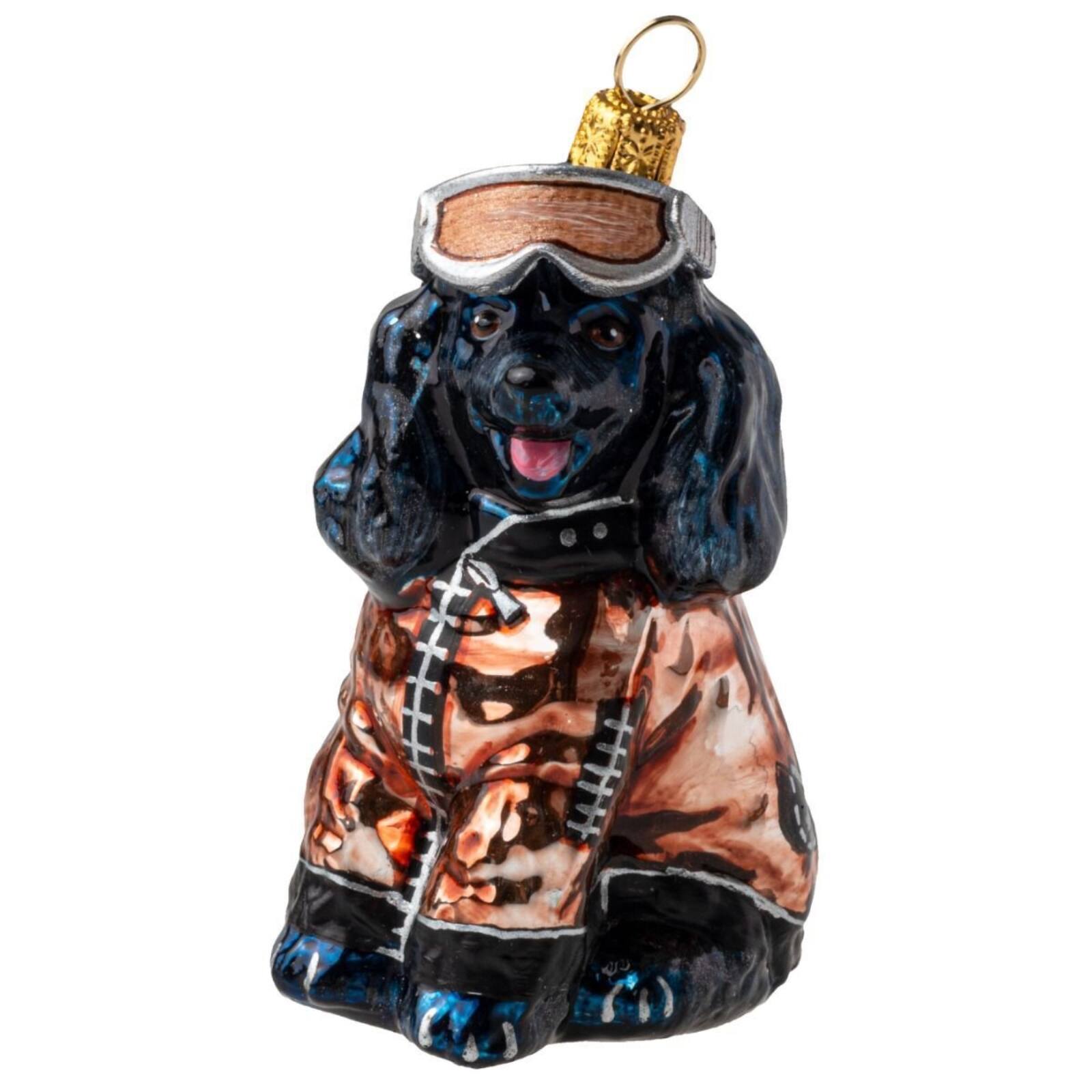 Front. Joy to the World Collectibles - Joy to the World Black Poodle in Metallic Ski Jacket Polish Glass Ornament - Black.