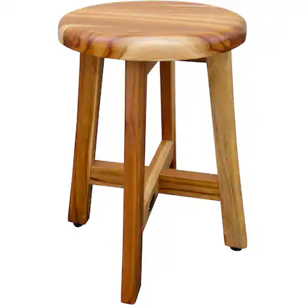 Front. EcoDecors - EcoDecors Shoji 12 Inch Round Waterproof Teak Wood Shower Bench - EarthyTeak.