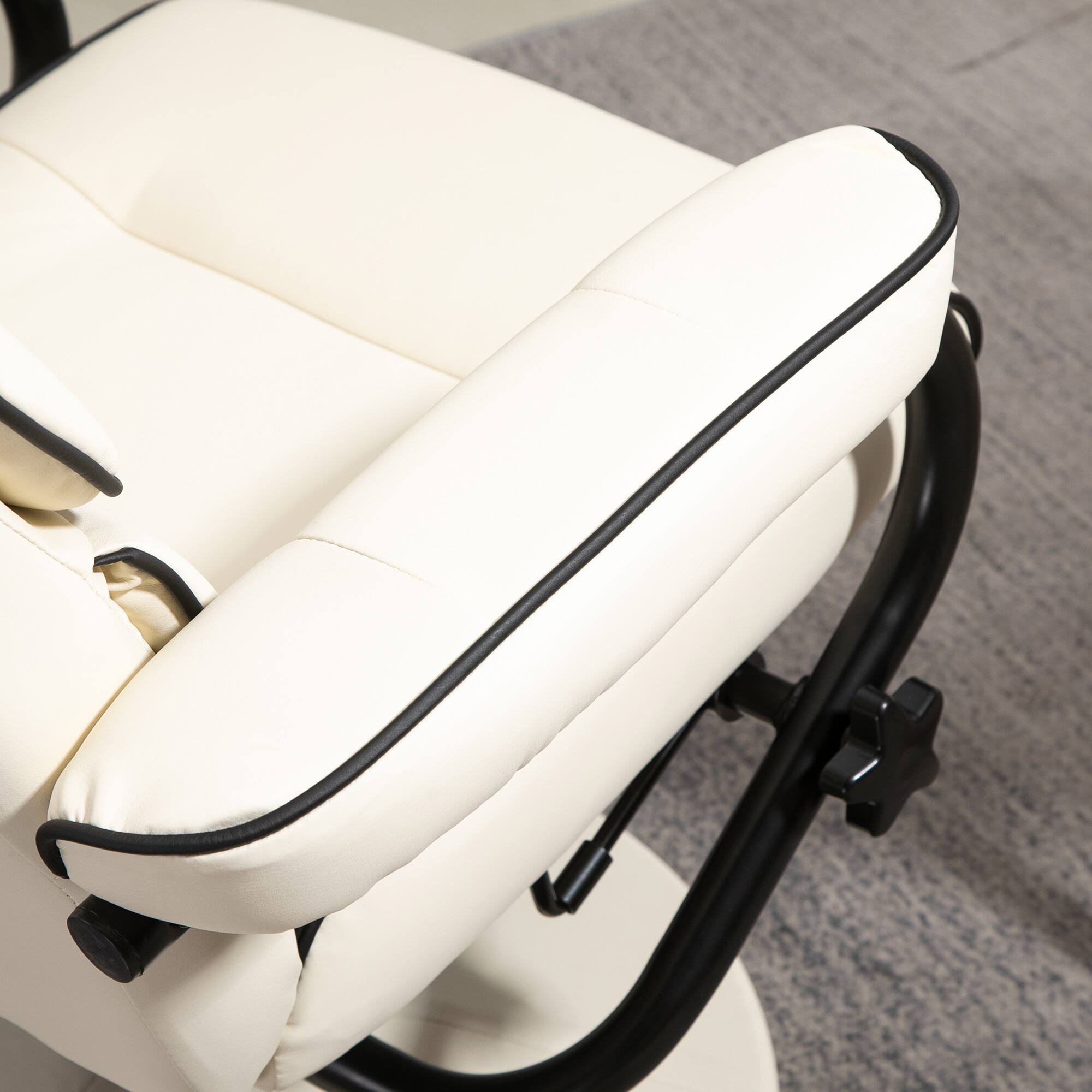 Alt View 8. Homcom - Recliner Chair with Ottoman: PU Leather Swivel High Back w/Adjustable Backrest - Cream White.