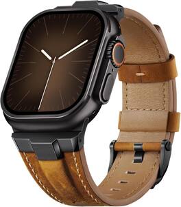 Core Tech - Genuine Leather Band for Apple Watch 49/46/45/44/42mm (Series 3), Adjustable - Black/Retro Brown