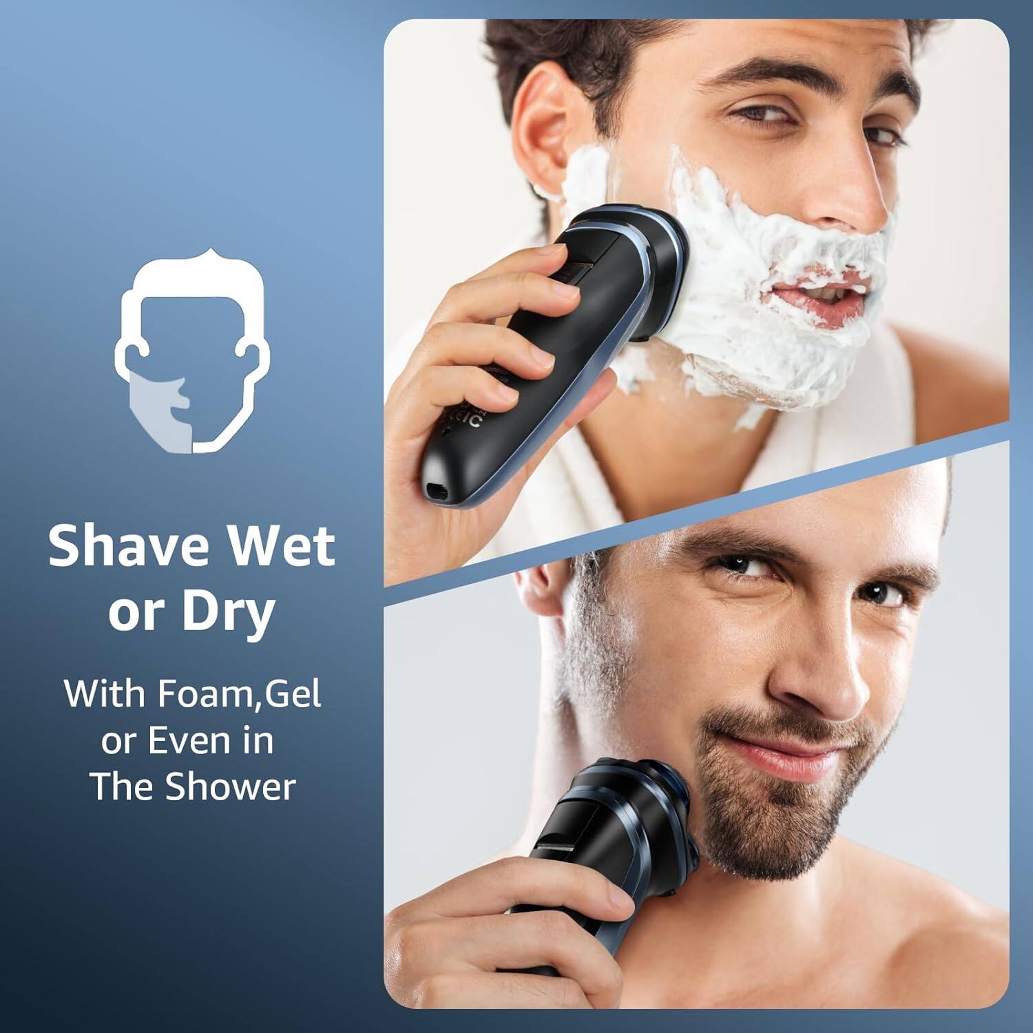 Shave Wet or Dry  
With Foam, Gel or Even in The Shower