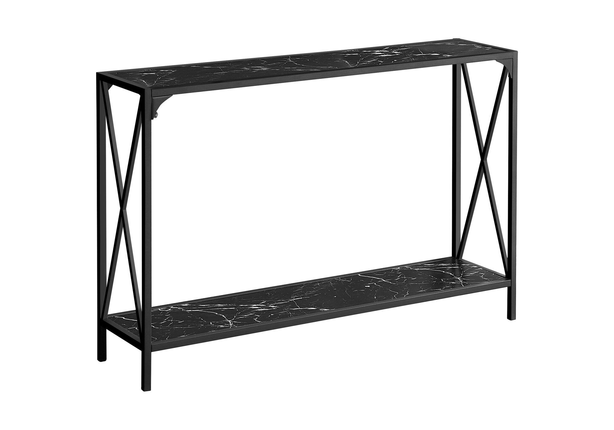 Angle. TinyHomie - Accent Table Console Entryway Narrow Sofa Living Room Bedroom Black Marble Look Black Metal Contemporary Modern - Black.