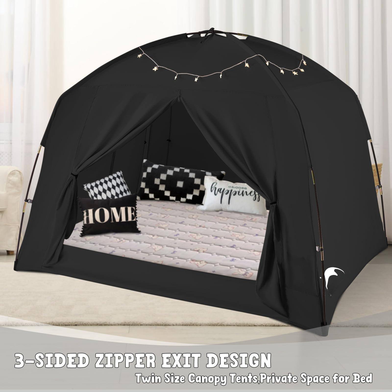 3-SIDED ZIPPER EXIT DESIGN  
Twin Size Canopy Tents. Private Space for Bed