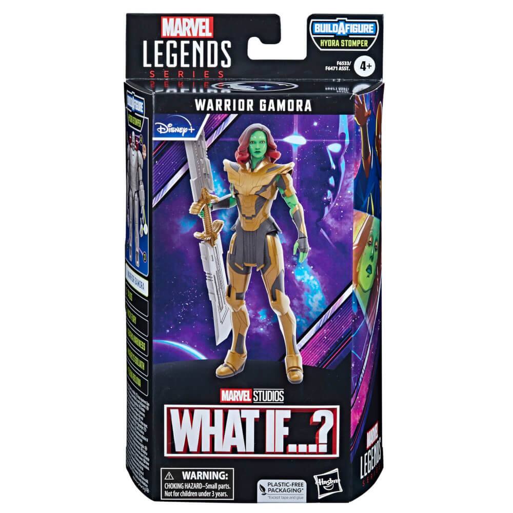 MARVEL LEGENDS SERIES  
WARRIOR GAMORA  

BUILD-A-FIGURE  
HYDRA STOMPER  

4+  

F6533  
F6471 ASS'T  

MARVEL STUDIOS  
WHAT IF...?  

Disney+  

WARNING: CHOKING HAZARD - Small parts. Not for children under 3 years.  

PLASTIC-FREE PACKAGING  

MARVEL STUDIOS