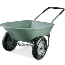 Best Choice Products - Dual-Wheel Home Wheelbarrow Yard Garden Cart for Lawn, Construction - Seafoam