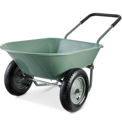 Front. Best Choice Products - Best Choice Products Dual-Wheel Home Wheelbarrow Yard Garden Cart for Lawn, Construction - Seafoam - Seafoam.