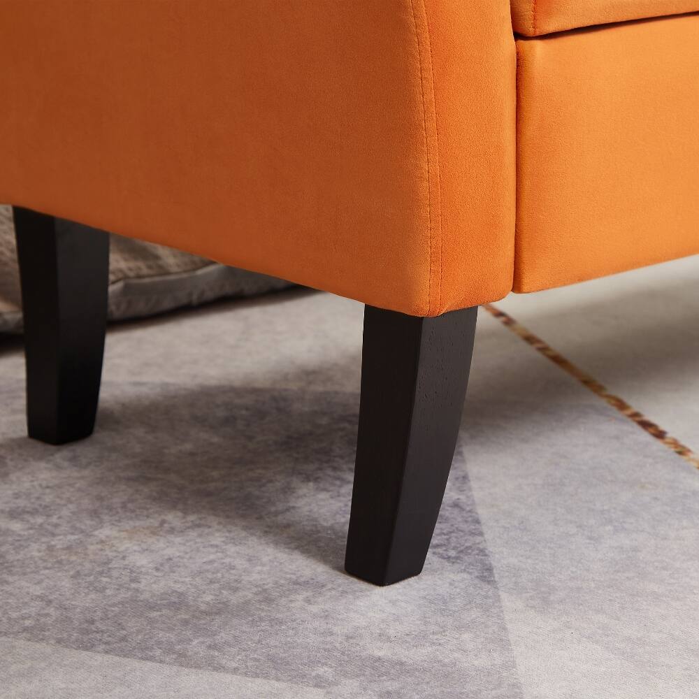 Alt View 1. Ropilly - Ropilly 51.5" Tufted Orange Velvet Storage Bench, Upholstered End of Bed Ottoman with Curved Arms for Bedroom & Entryway - Orange.