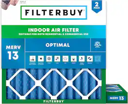 Filterbuy - 13.25x13.25x2 MERV 13 Smoke & Allergy Defense, Electrostatic Pleated HVAC AC Furnace Air Filters Replacement (2-Pack) - Blue
