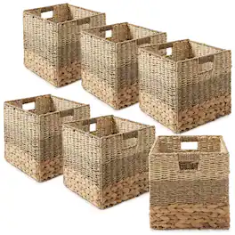 Casafield - 10.5 x 10.5-in Water Hyacinth Storage Baskets - 6 Pack - Natural, Mixed Weave