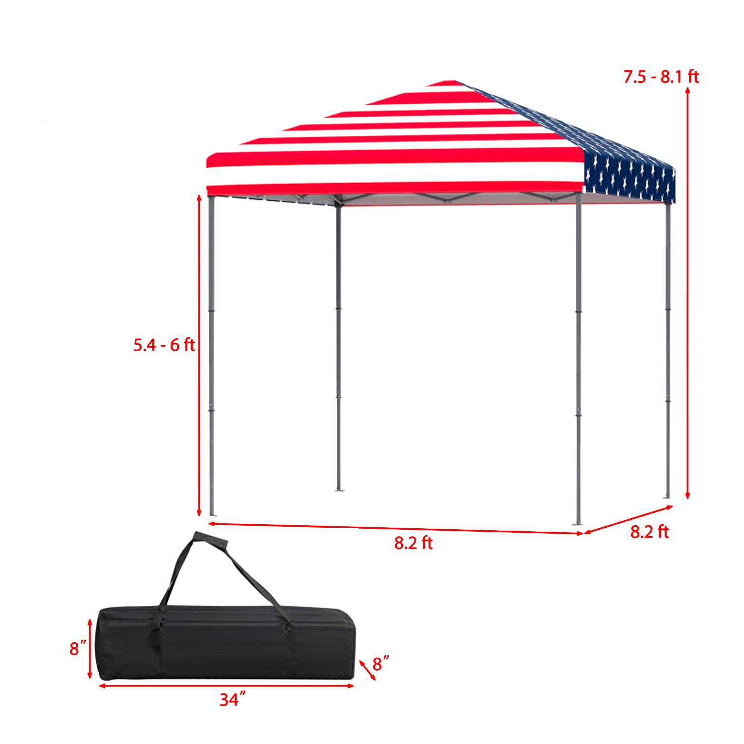 7.5 - 8.1 ft  
5.4 - 6 ft  
8.2 ft  
8.2 ft  
8"  
34"
