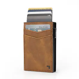 Sharper Image - Leather Wallet w/ Pop-Up Card Holder, Bifold Slim Wallet, RFID Blocking, 6 Card Slot & 5 Pockets - Brown