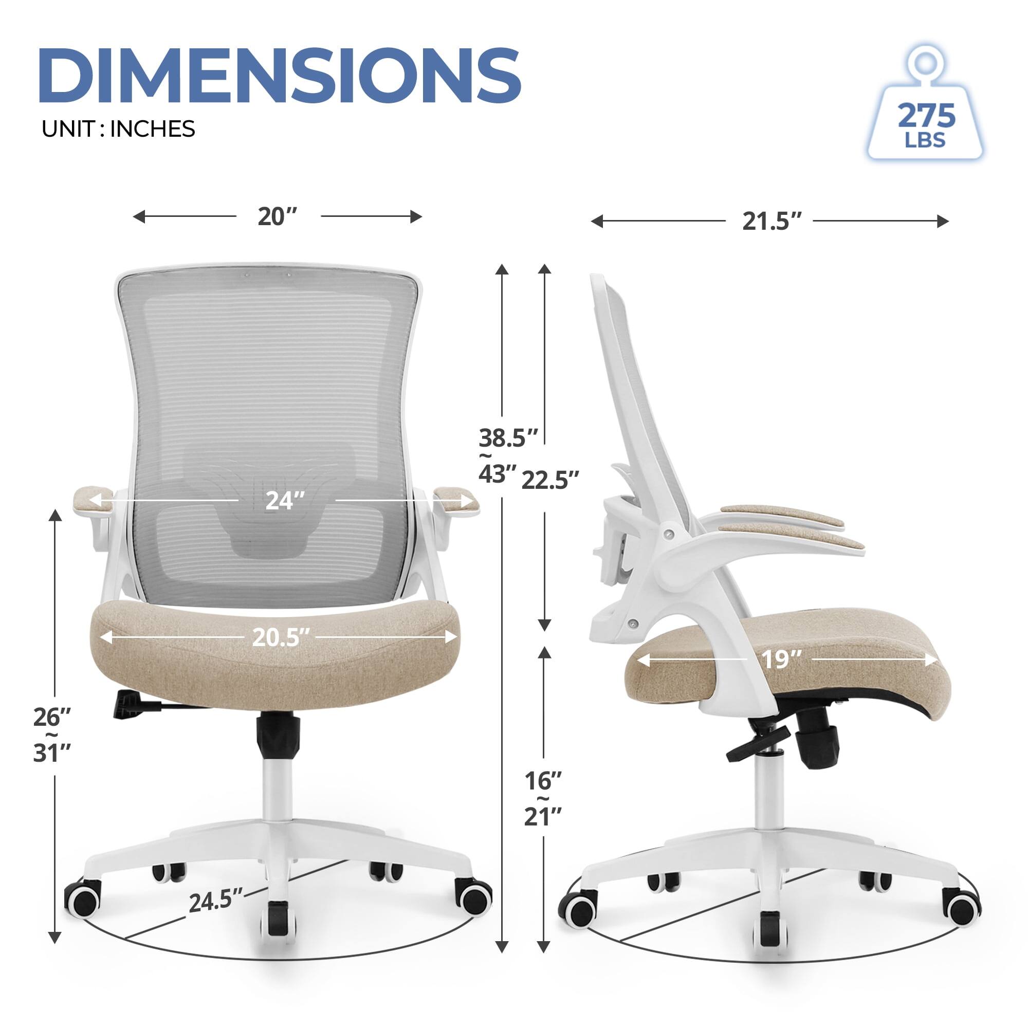 DIMENSIONS  
UNIT: INCHES  

275 LBS  

20"  
21.5"  
24"  
38.5" - 43"  
22.5"  
20.5"  
19"  
26"  
31"  
16"  
21"  
24.5"