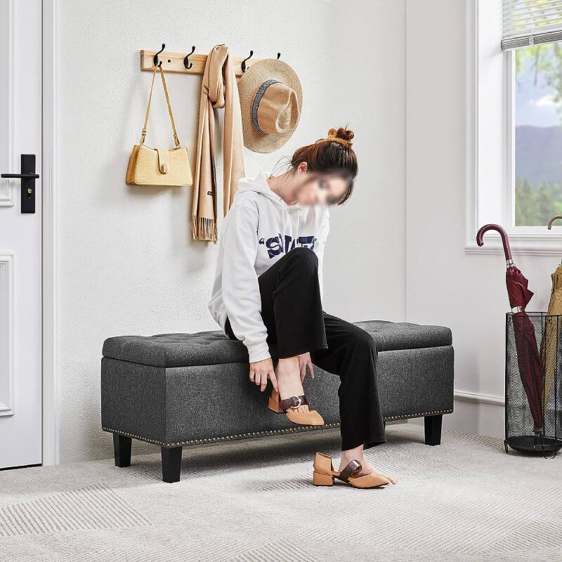 Alt View 2. Lumina Wise - Classic 49-Inch Entryway Storage Ottoman Bench - Gray.