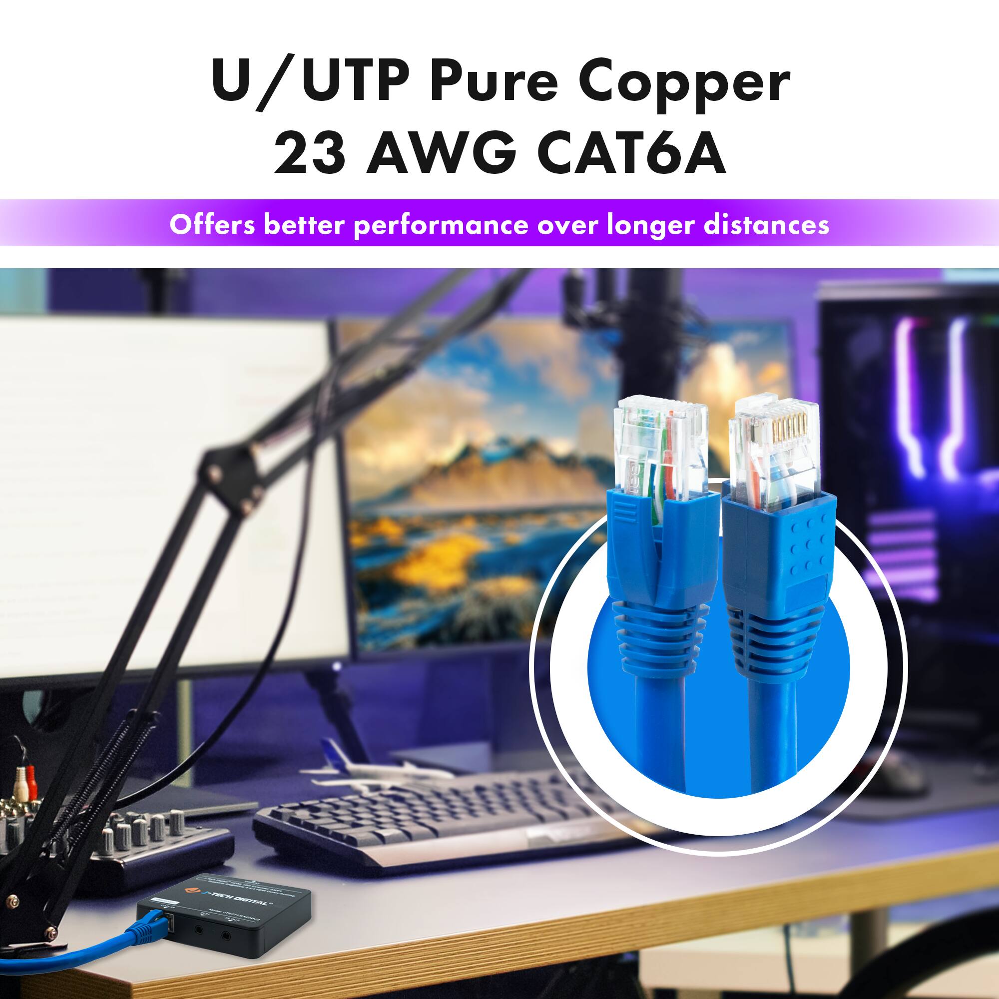 J Tech Digital 100ft. CAT6A Ethernet Cable U/UTP Pure Copper