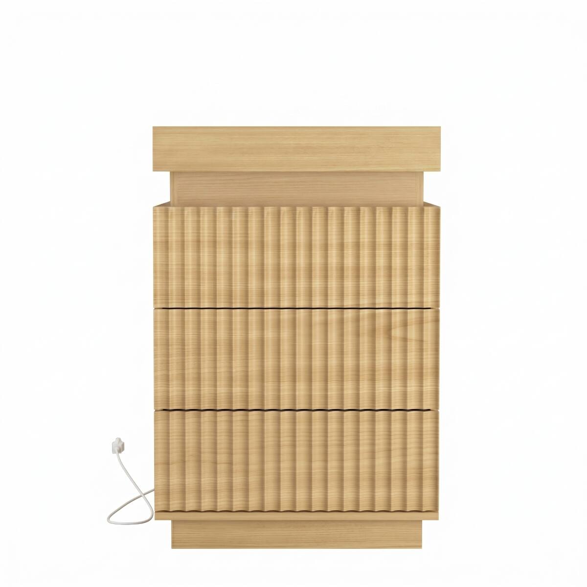 Alt View 6. Loheer - Loheer Natural Nightstand Set of 2 with Charging Station and LED Lights - Natural.