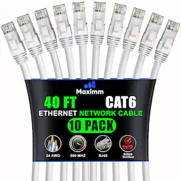 Maximm - Cat 6 Ethernet Cable 40 ft (10-Pack) - UTP, 10Gbps, 550MHz
