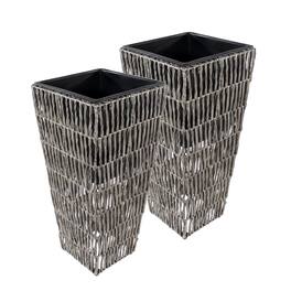 Sunnydaze - 11 in Hyacinth Poly-Wicker Planter - Set of 2 - Fog
