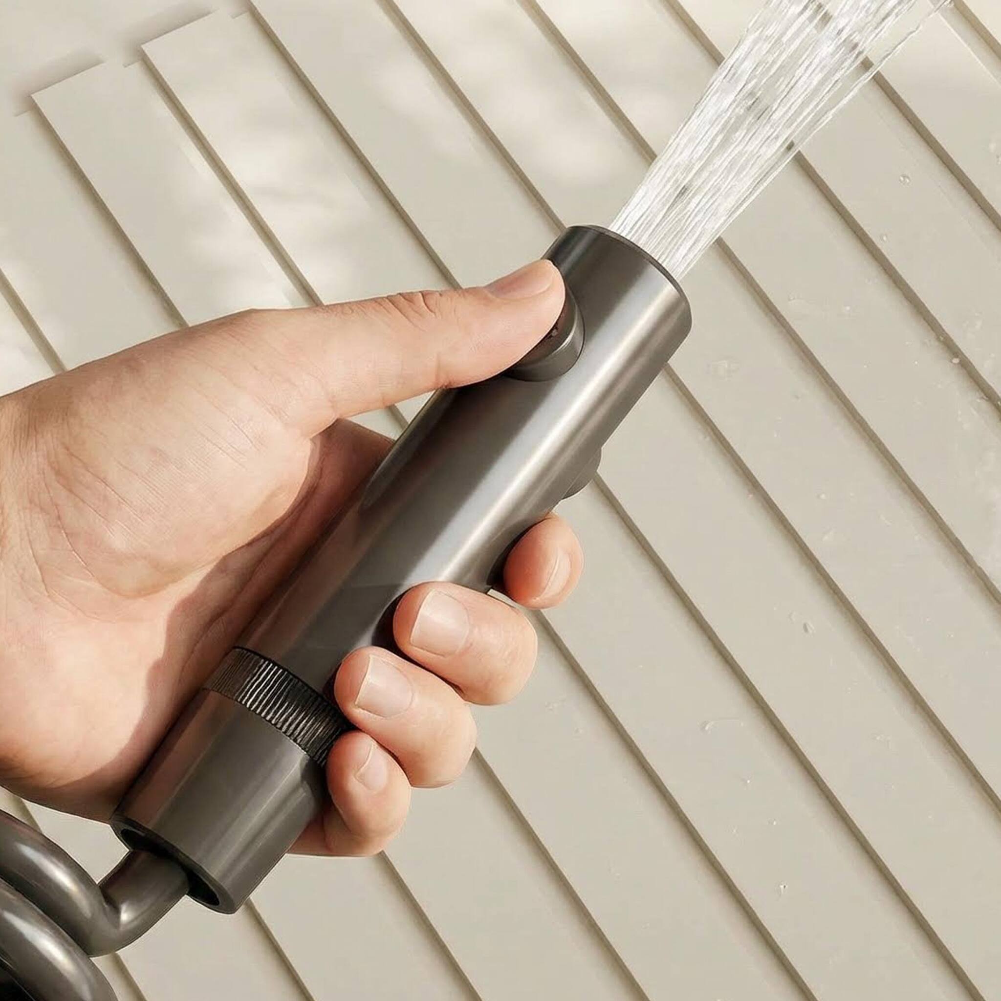 Alt View 7. Famapy - Piano Button Shower System with Rainfall Head & Handheld, Adjustable Slide Bar Shower Faucet Set with Bidet Sprayer - Gunmetal Gray.