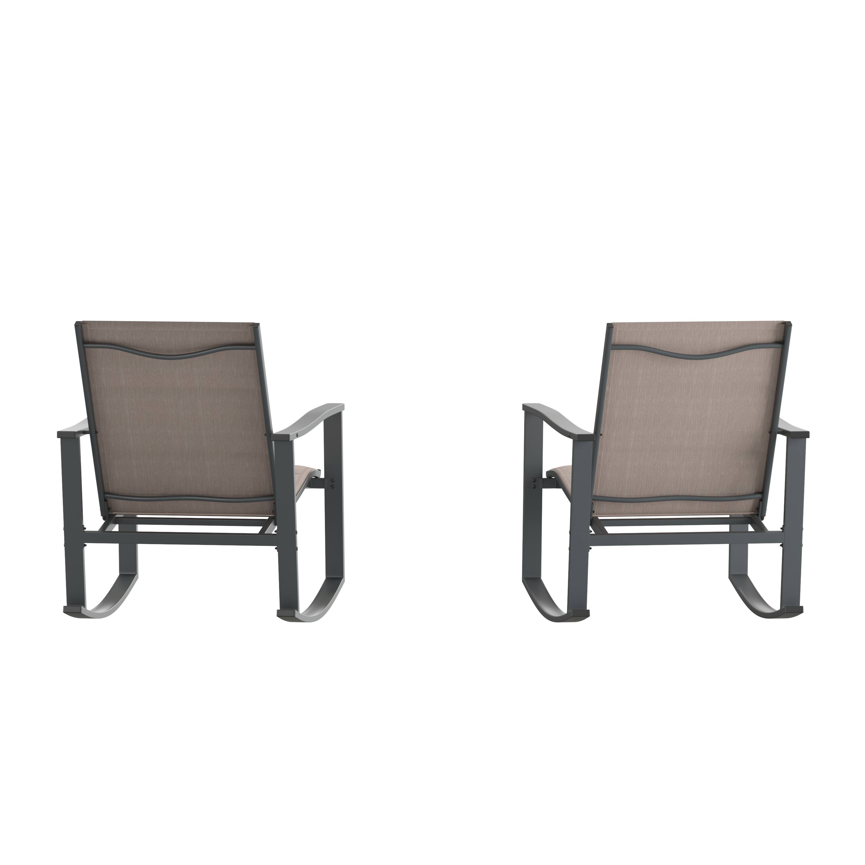 Alt View 8. Emma + Oliver - Braelin Set of 2 Outdoor Rocking Chairs with Flex Comfort Material and Metal Frame - Brown.