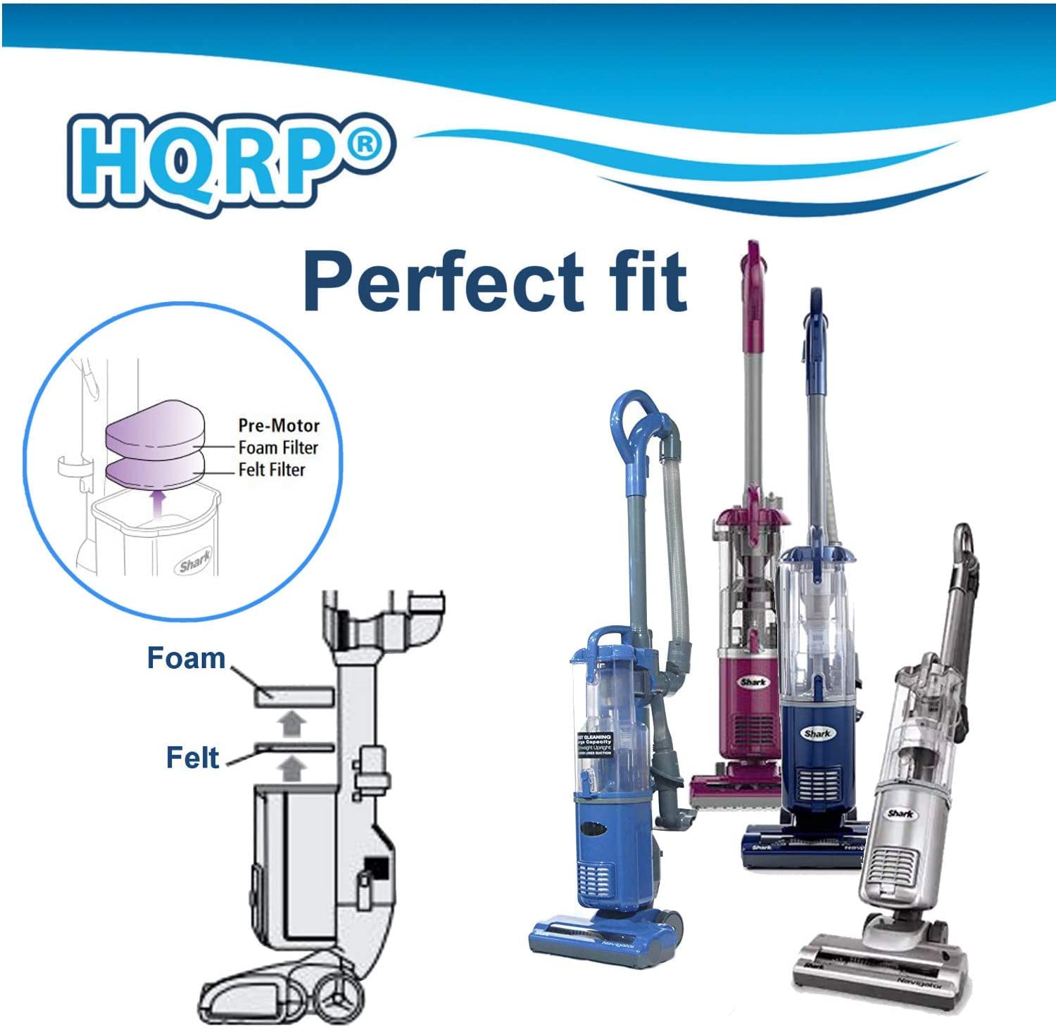 HQRP Perfect fit Pre-Motor Foam Filter Felt Filter Shark Foam Sars Felt Shark