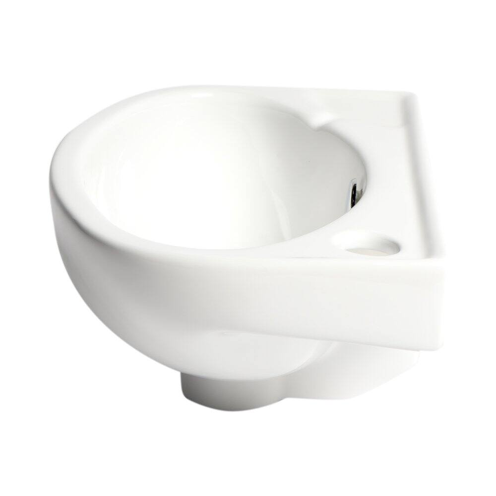 Back. Alfi - White 14" Small Wall Mounted Ceramic Sink with Faucet Hole - White.