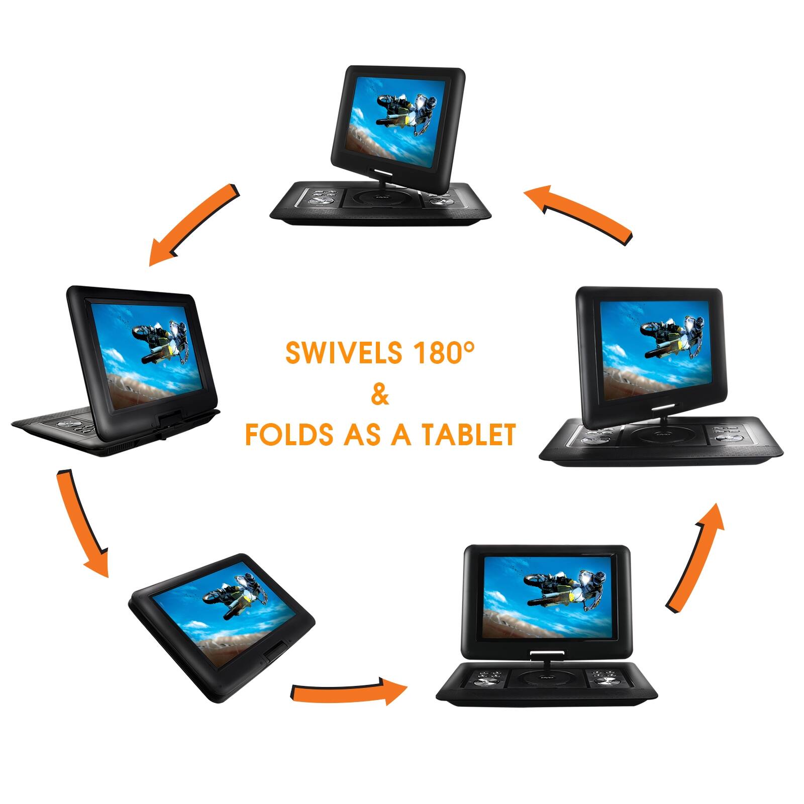 SWIVELS 180 & FOLDS AS A TABLET
