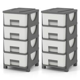 Costway - 2 PCS 4-Drawer Storage File Cabinet, Plastic Storage Organizer with Handles for Bedroom - White + Gray