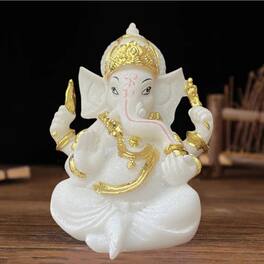 Refined Abode Design - God Lord Ganesha Statue Orange Lmitation Glass Hindu Elephant Ganpati Idol Buddha Sculptures Gift Home Temple